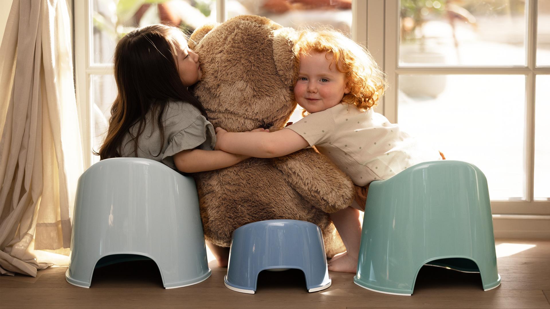 Potty Chair and Smart potty, two kids and a teddy bear potty training together